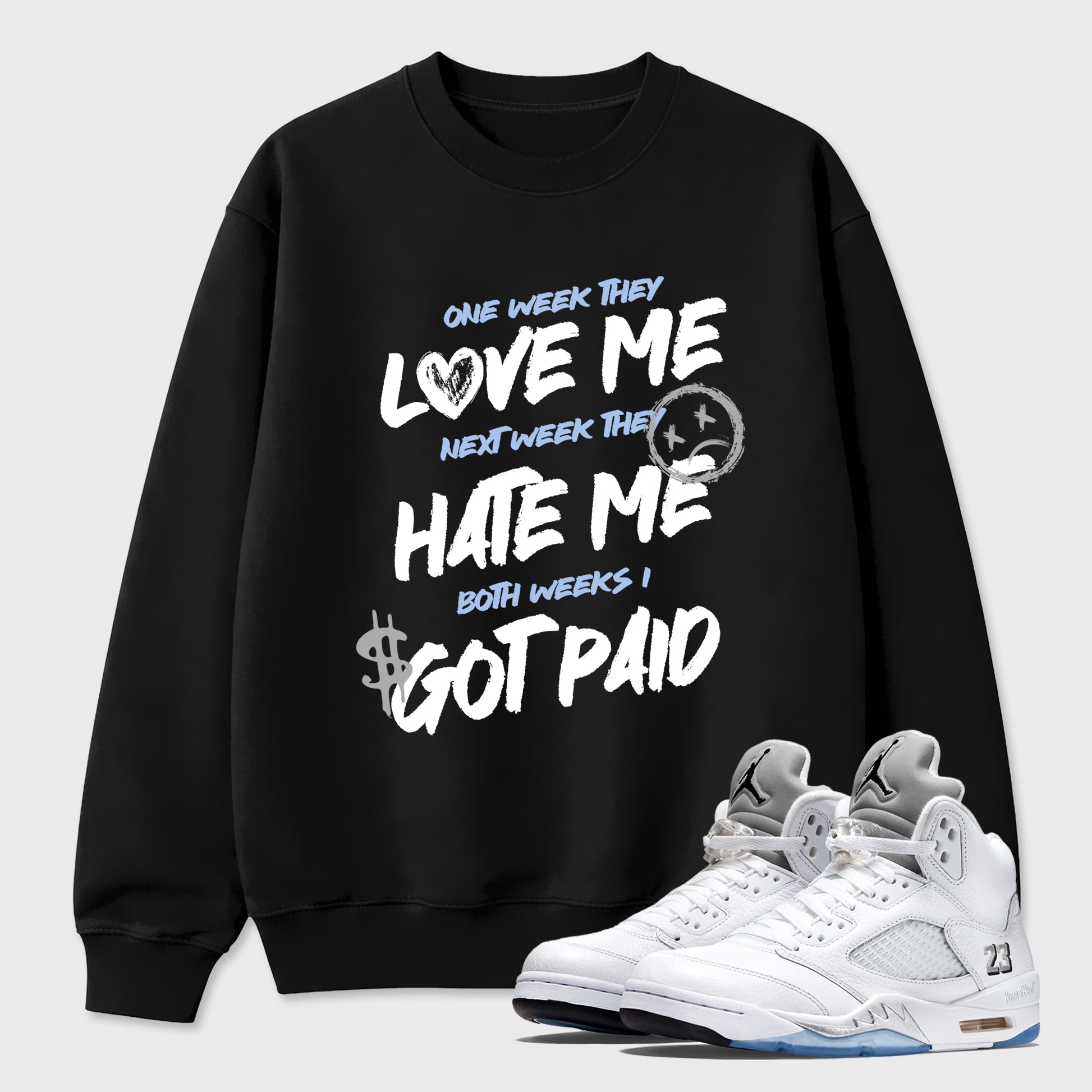Sneaker match tees – Sneaker Tees To Match Air Jordan 5 White Metallic Shoes – I Got Paid Tee Black 1