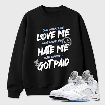 Sneaker match tees – Sneaker Tees To Match Air Jordan 5 White Metallic Shoes – I Got Paid Tee Black 1