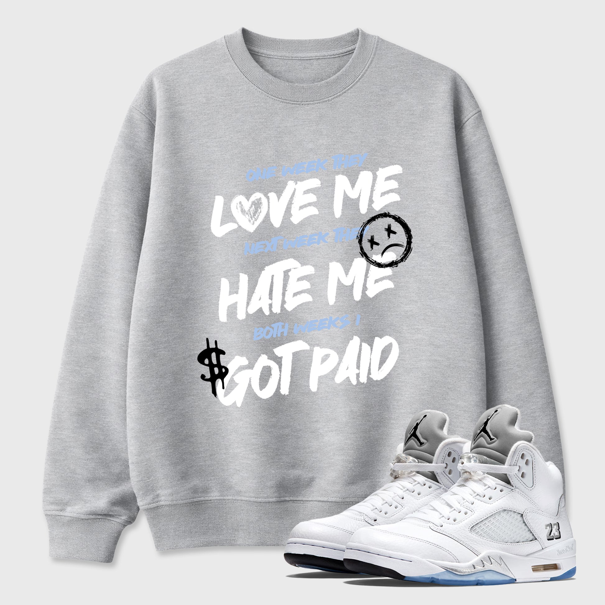 Sneaker match tees – Sneaker Tees To Match Air Jordan 5 White Metallic Shoes – I Got Paid Tee Heather Grey 1