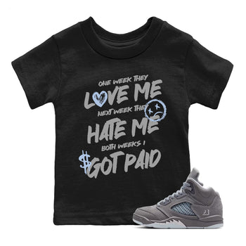 Sneakerfit for Sneakerheads – Sneaker Tees To Match Air Jordan 5 Wolf Grey Sneakers – I Got Paid Kids T-Shirt Black 1