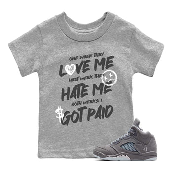 Sneakerfit for Sneakerheads – Sneaker Tees To Match Air Jordan 5 Wolf Grey Sneakers – I Got Paid Kids T-Shirt Heather Grey 1