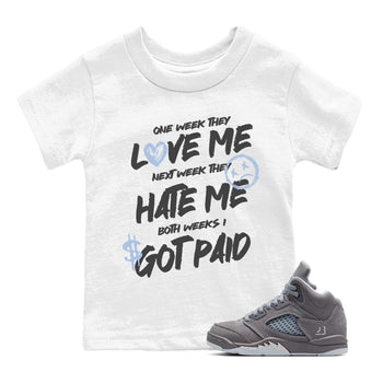 Sneakerfit for Sneakerheads – Sneaker Tees To Match Air Jordan 5 Wolf Grey Sneakers – I Got Paid Kids T-Shirt White 1