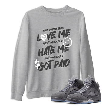 Sneakerfit for Sneakerheads – Sneaker Tees To Match Air Jordan 5 Wolf Grey Sneakers – I Got Paid Tee Heather Grey 1