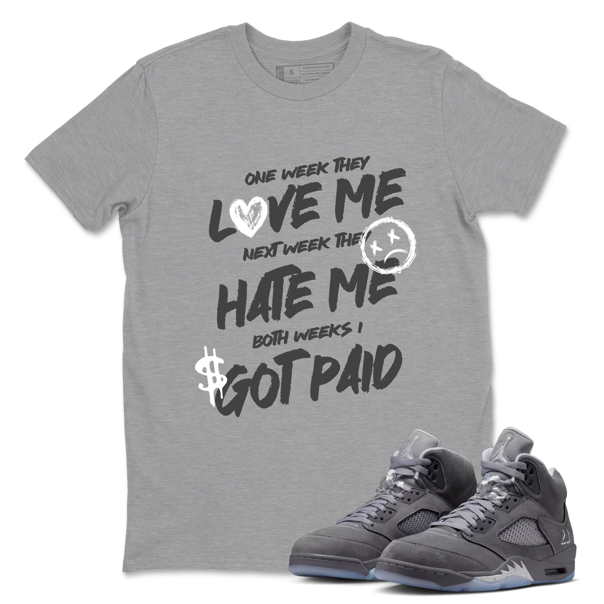 Sneakerfit for Sneakerheads – Sneaker Tees To Match Air Jordan 5 Wolf Grey Sneakers – I Got Paid Tee Heather Grey 1