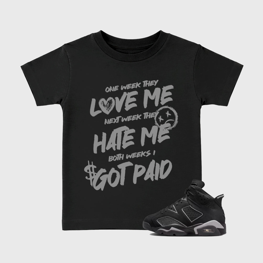 Sneaker match tees – Sneaker Tees To Match Air Jordan 6 Cap and Gown Shoes – I Got Paid Kids T-Shirt Black 1