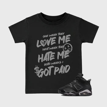 Sneaker match tees – Sneaker Tees To Match Air Jordan 6 Cap and Gown Shoes – I Got Paid Kids T-Shirt Black 1