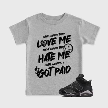 Sneaker match tees – Sneaker Tees To Match Air Jordan 6 Cap and Gown Shoes – I Got Paid Kids T-Shirt Heather Grey 1