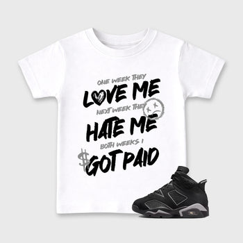 Sneaker match tees – Sneaker Tees To Match Air Jordan 6 Cap and Gown Shoes – I Got Paid Kids T-Shirt White 1