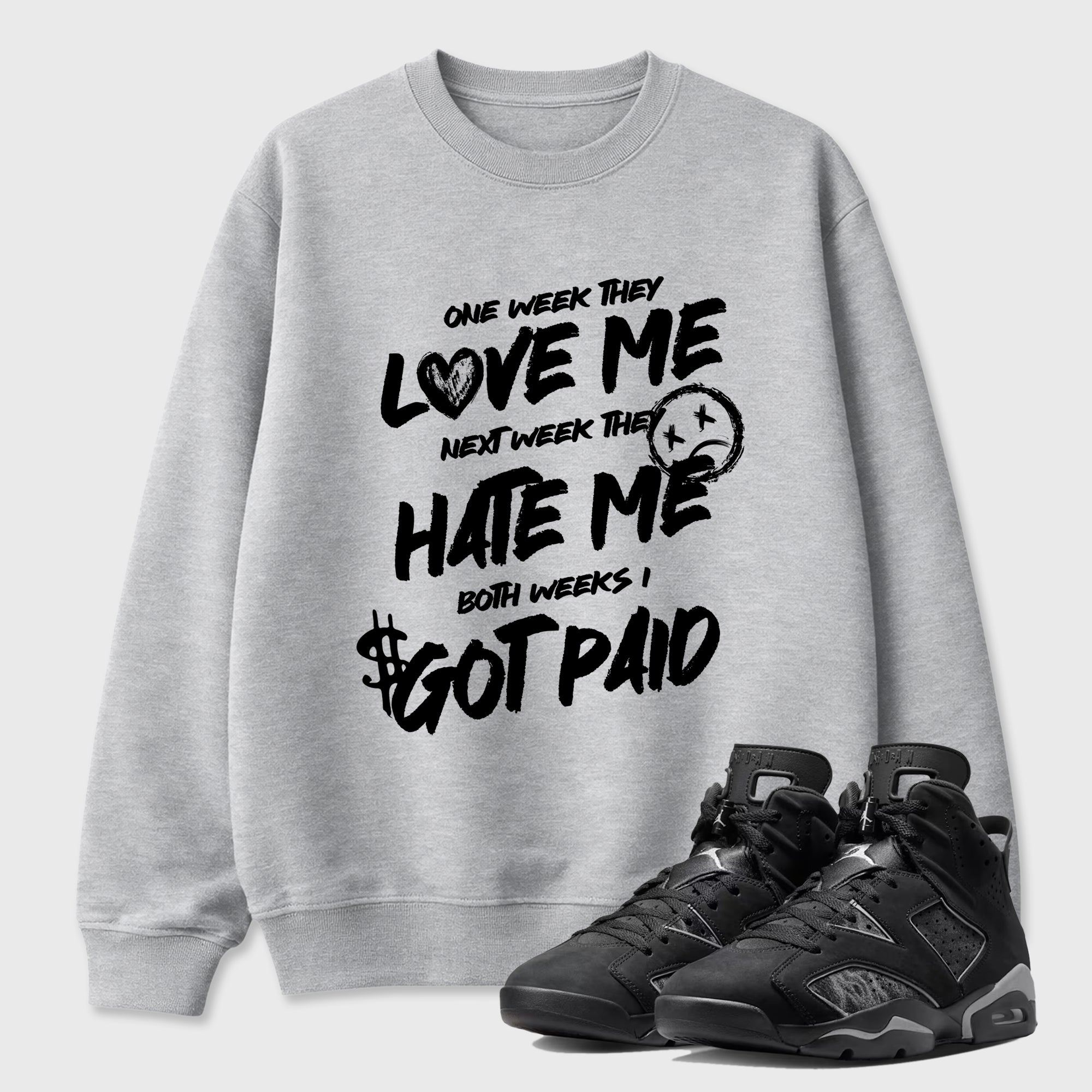 Sneaker match tees – Sneaker Tees To Match Air Jordan 6 Cap and Gown Shoes – I Got Paid Tee Heather Grey 1