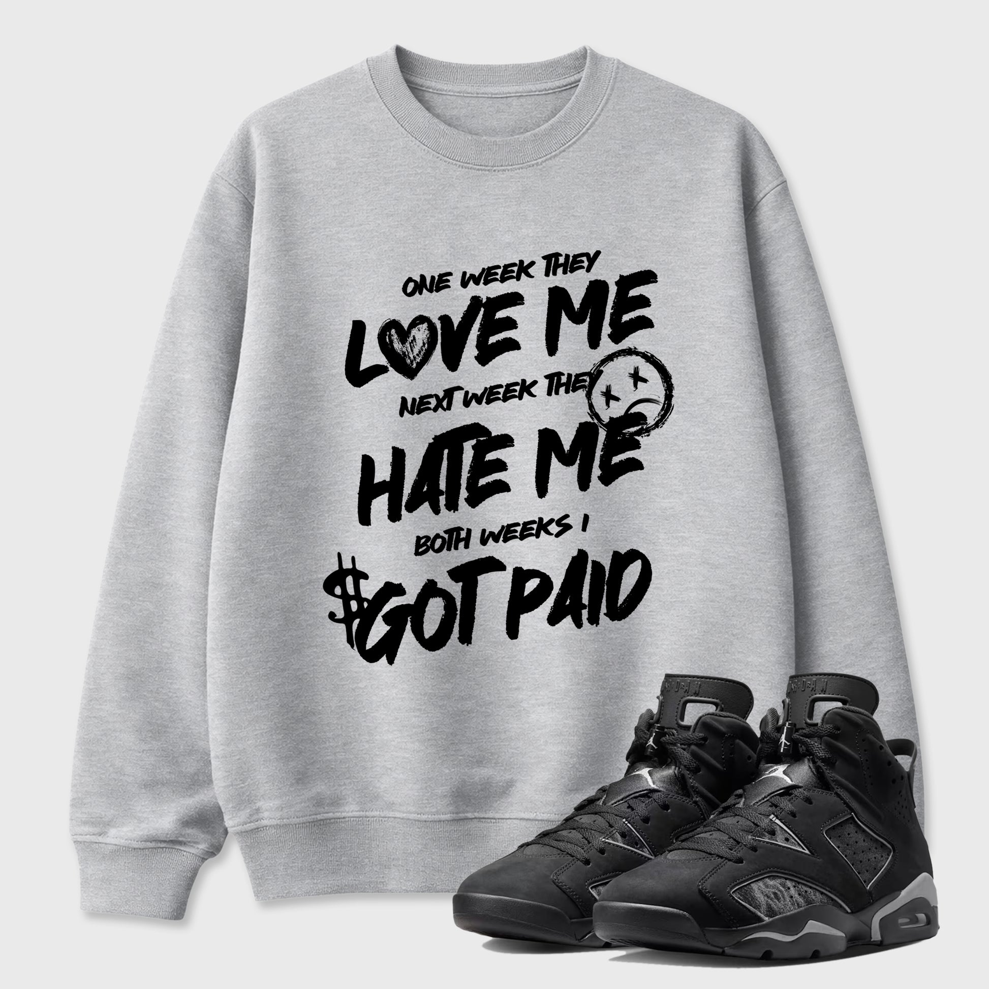 Sneaker match tees – Sneaker Tees To Match Air Jordan 6 Cap and Gown Shoes – I Got Paid Tee Heather Grey 1
