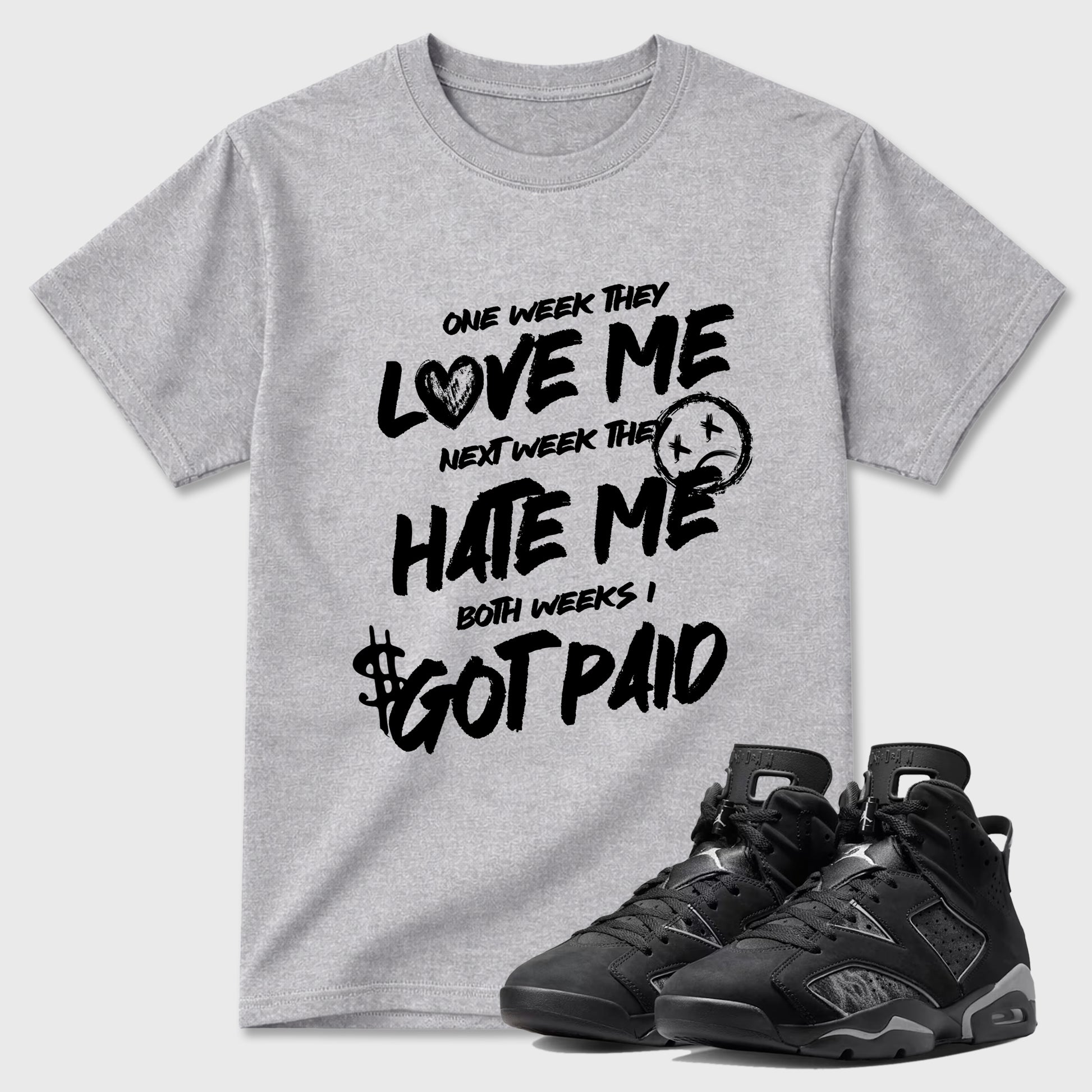 Sneaker match tees – Sneaker Tees To Match Air Jordan 6 Cap and Gown Shoes – I Got Paid Tee Heather Grey 1
