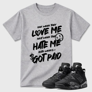 Sneaker match tees – Sneaker Tees To Match Air Jordan 6 Cap and Gown Shoes – I Got Paid Tee Heather Grey 1