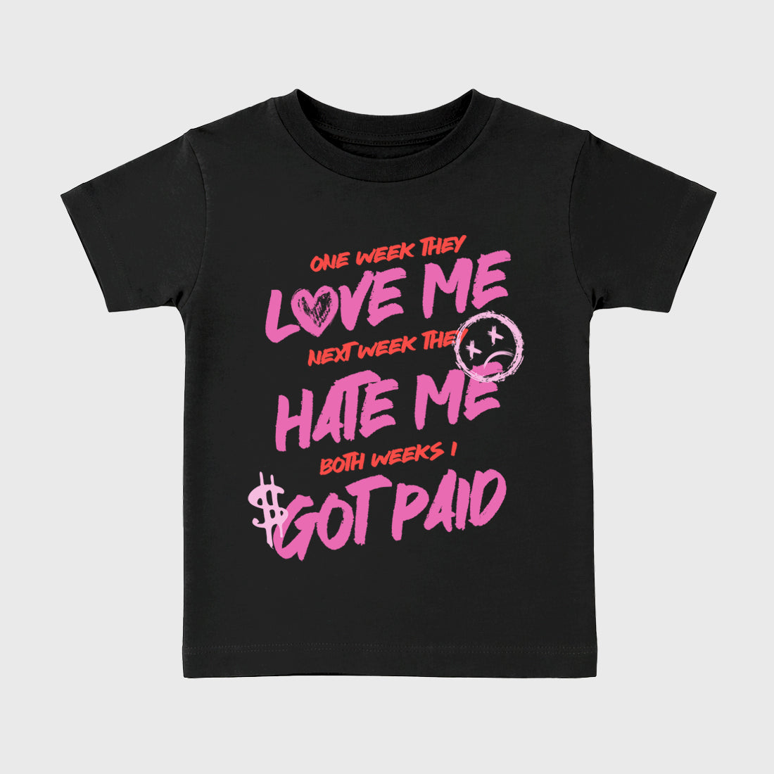 I Got Paid Baby & Kids Graphic T-Shirt featuring original artwork designed to match the Air Jordan 6 Playful Pink. Black 2 Kids Graphic Tee.