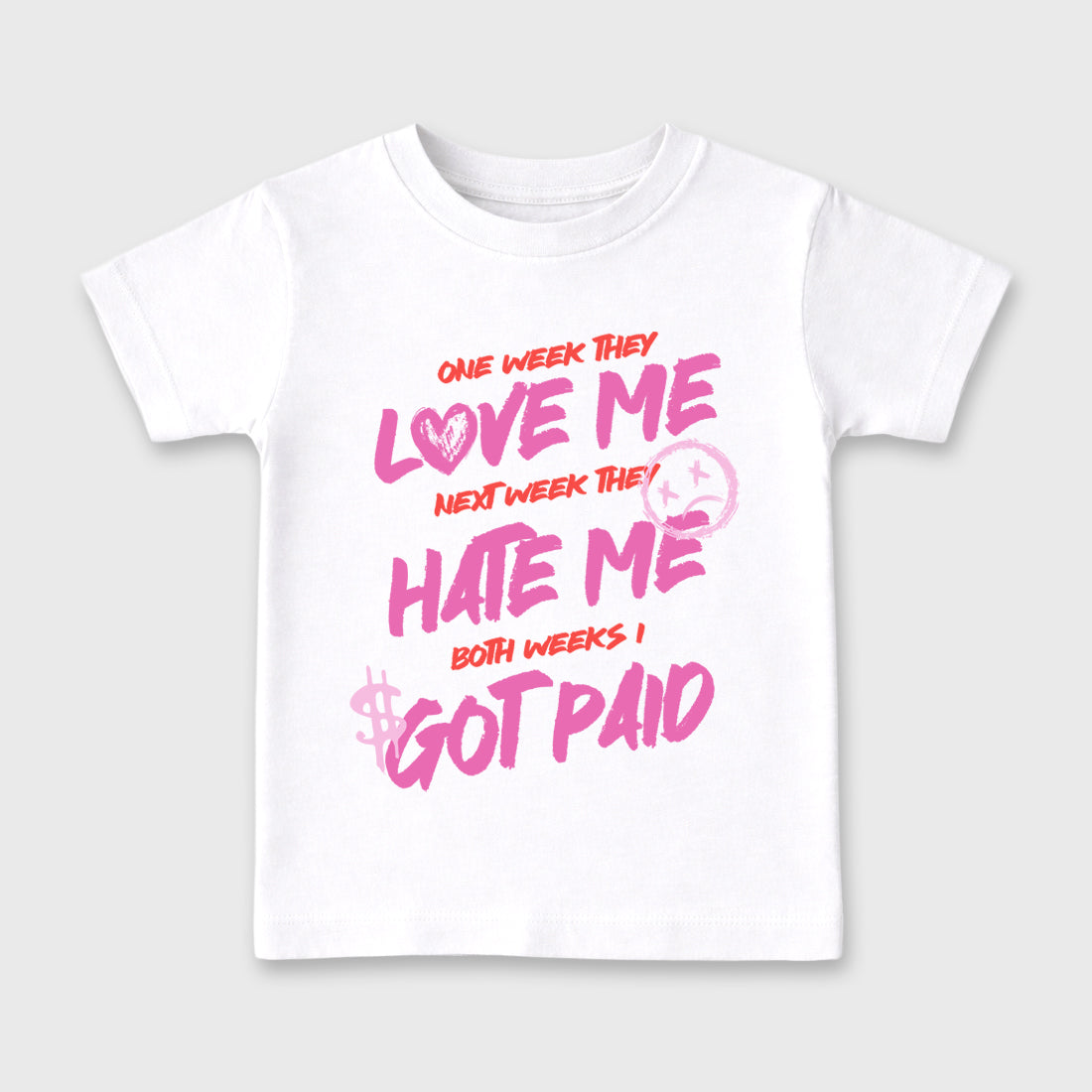 I Got Paid Baby & Kids Graphic T-Shirt featuring original artwork designed to match the Air Jordan 6 Playful Pink. White 2 Kids Graphic Tee.