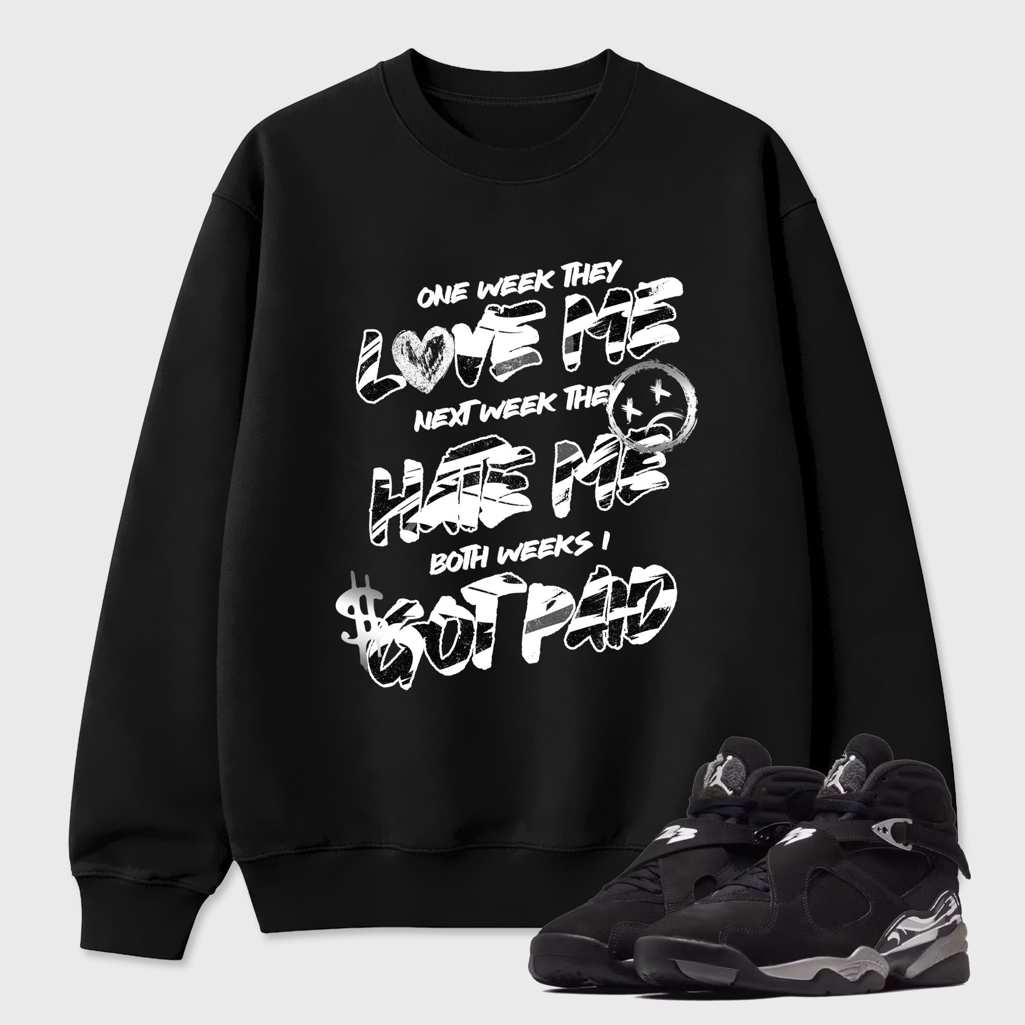 I Got Paid Graphic T-Shirt featuring original streetwear artwork designed to match the Air Jordan 8 Chrome. Black 1 Graphic Tee.