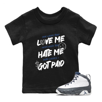 Perfect Valentine's Day Gifts graphic tee  – Sneaker Tees To Match Air Jordan 9 Flint Grey – I Got Paid Kids Graphic T-Shirt Black 1