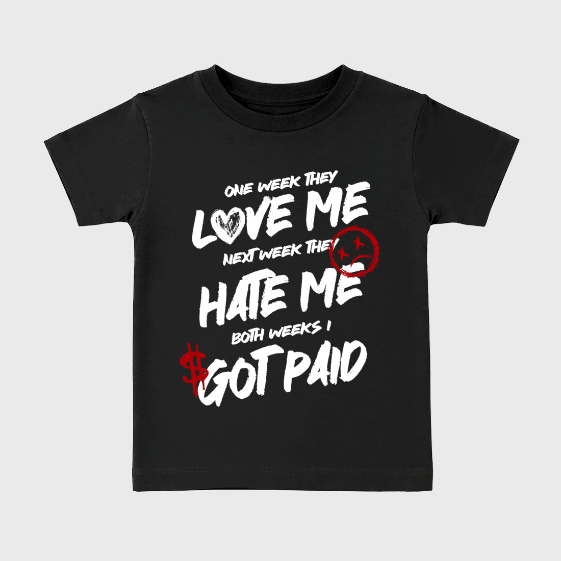I Got Paid Baby & Kids Graphic T-Shirt featuring original artwork designed to match the Air Jordan 9 True Red. Black 2 Kids Graphic Tee.