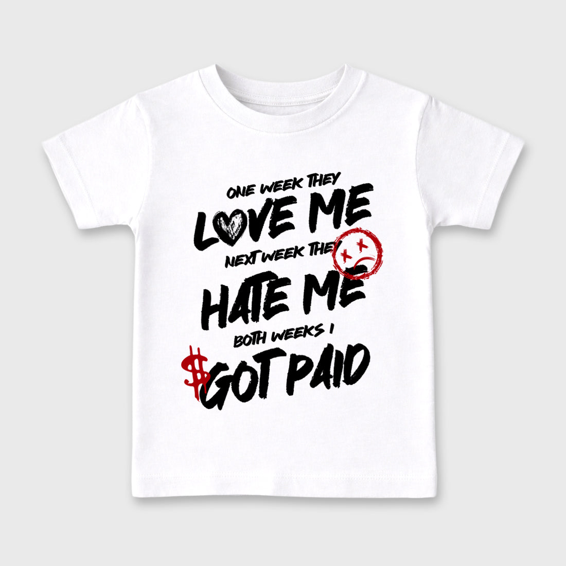 I Got Paid Baby & Kids Graphic T-Shirt featuring original artwork designed to match the Air Jordan 9 True Red. White 2 Kids Graphic Tee.