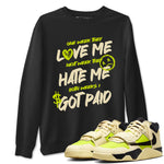 I Got Paid sneaker match t-shirt styled to complete your fit with the Jordan Jumpman Jack Travis Scott Bright Cactus sneakers, shown in Black 1.