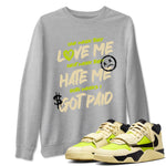 I Got Paid sneaker match t-shirt styled to complete your fit with the Jordan Jumpman Jack Travis Scott Bright Cactus sneakers, shown in Heather Grey 1.