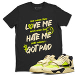 I Got Paid sneaker match t-shirt styled to complete your fit with the Jordan Jumpman Jack Travis Scott Bright Cactus sneakers, shown in Black 1.