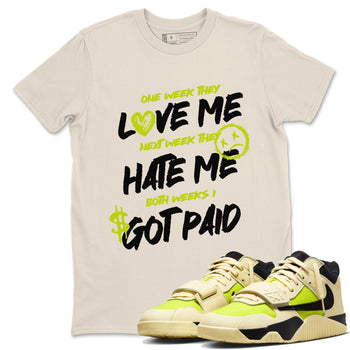 I Got Paid sneaker match t-shirt styled to complete your fit with the Jordan Jumpman Jack Travis Scott Bright Cactus sneakers, shown in Natural 1.