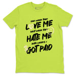 I Got Paid sneaker match t-shirt styled to complete your fit with the Jordan Jumpman Jack Travis Scott Bright Cactus sneakers, shown in Safety Green 2.
