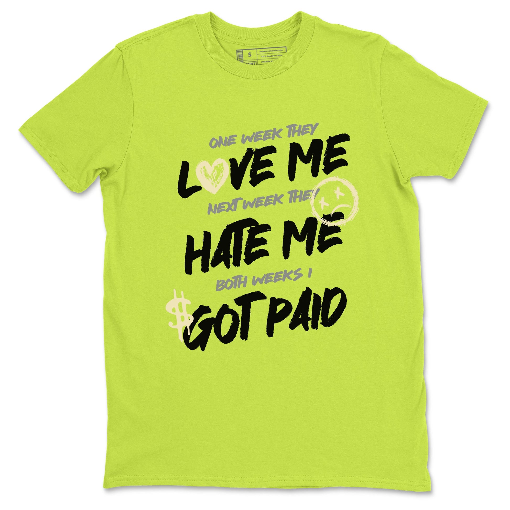 I Got Paid sneaker match t-shirt styled to complete your fit with the Air Max 90 Cyber sneakers, shown in Safety Green 2.