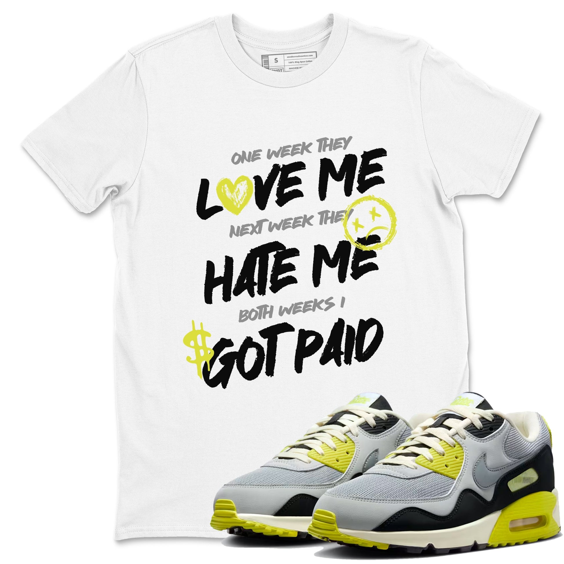 I Got Paid sneaker match t-shirt styled to complete your fit with the Air Max 90 Cyber sneakers, shown in White 1.