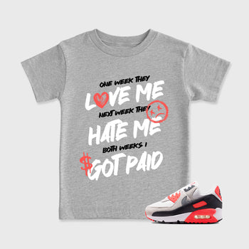 Sneaker match tees – Sneaker Tees To Match Air Max 90 Infrared Shoes – I Got Paid Kids T-Shirt Heather Grey 1
