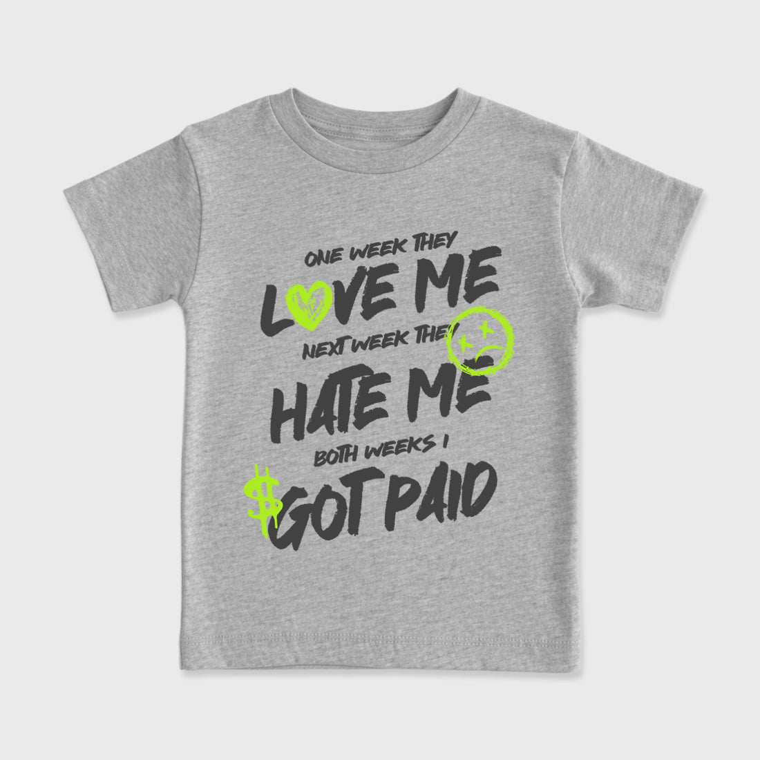 Sneakerfit graphic tee destination – Sneaker Tees To Match Air Max 95 Neon Yellow Sneakers – I Got Paid Kids T-Shirt Heather Grey 2