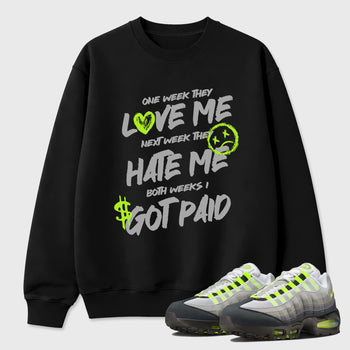 Sneakerfit graphic tee destination – Sneaker Tees To Match Air Max 95 Neon Yellow Sneakers – I Got Paid Tee Black 1