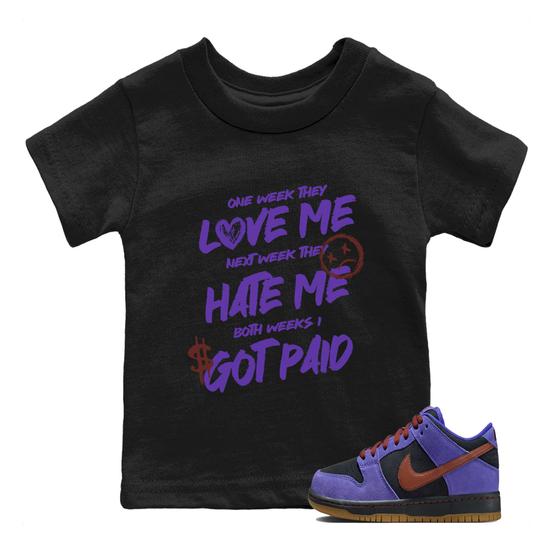 Sneaker match tees – Sneaker Threads To Match Dunk Low Persian Violet Shoes – I Got Paid Kids T-Shirt Black 1