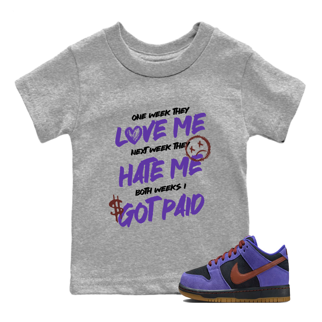 Sneaker match tees – Sneaker Threads To Match Dunk Low Persian Violet Shoes – I Got Paid Kids T-Shirt Heather Grey 1