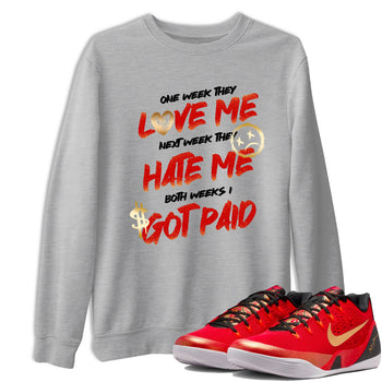 Sneaker match tees – Sneaker Tees To Match Nike KB 9 China Kobe 9 Low Proto EM University Red and Metallic Gold Shoes – I Got Paid Tee Heather Grey 1
