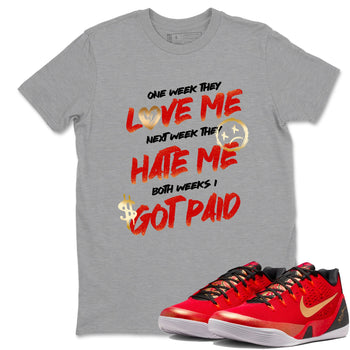 Sneaker match tees – Sneaker Tees To Match Nike KB 9 China Kobe 9 Low Proto EM University Red and Metallic Gold Shoes – I Got Paid Tee Heather Grey 1