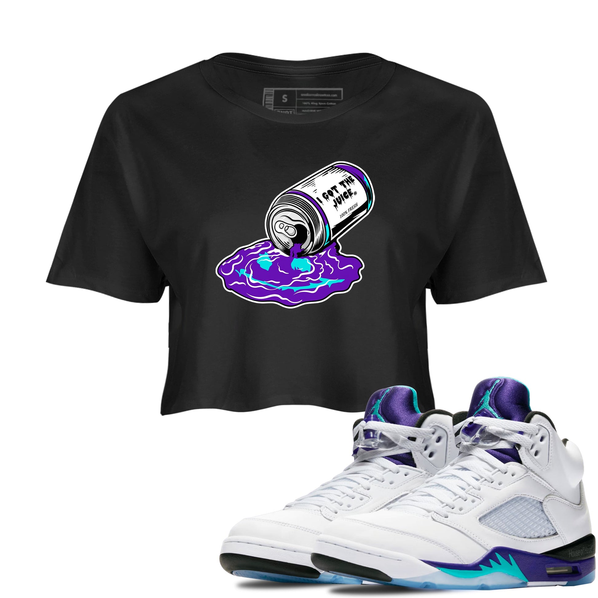 5s Grape shirts to match jordans I Got The Juice best t shirts to wear with jordans AJ 5 OG Grape match shoes to clothes SNRT Sneaker Tees unisex cotton Black 1 crop tee