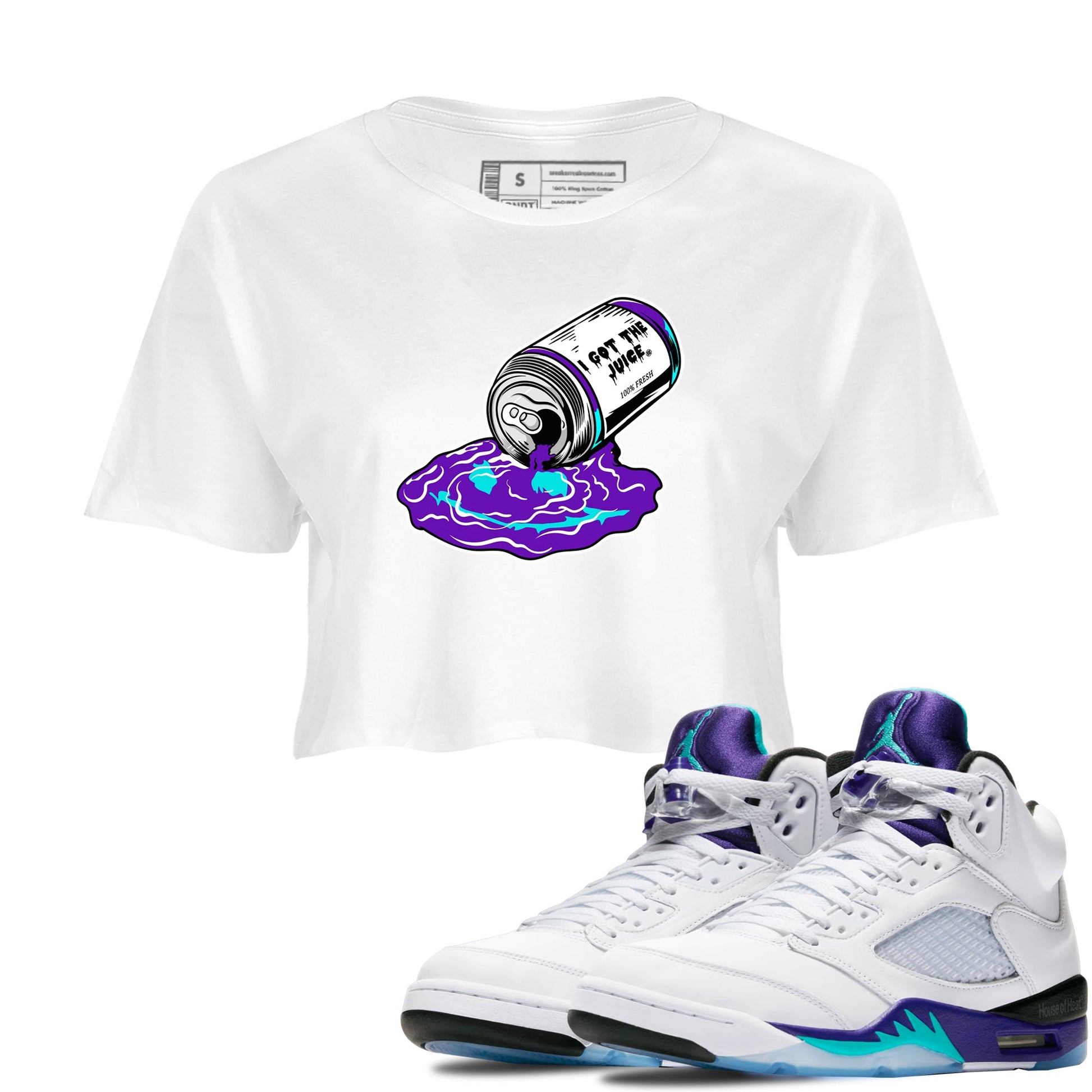 5s Grape shirts to match jordans I Got The Juice best t shirts to wear with jordans AJ 5 OG Grape match shoes to clothes SNRT Sneaker Tees unisex cotton White 1 crop tee