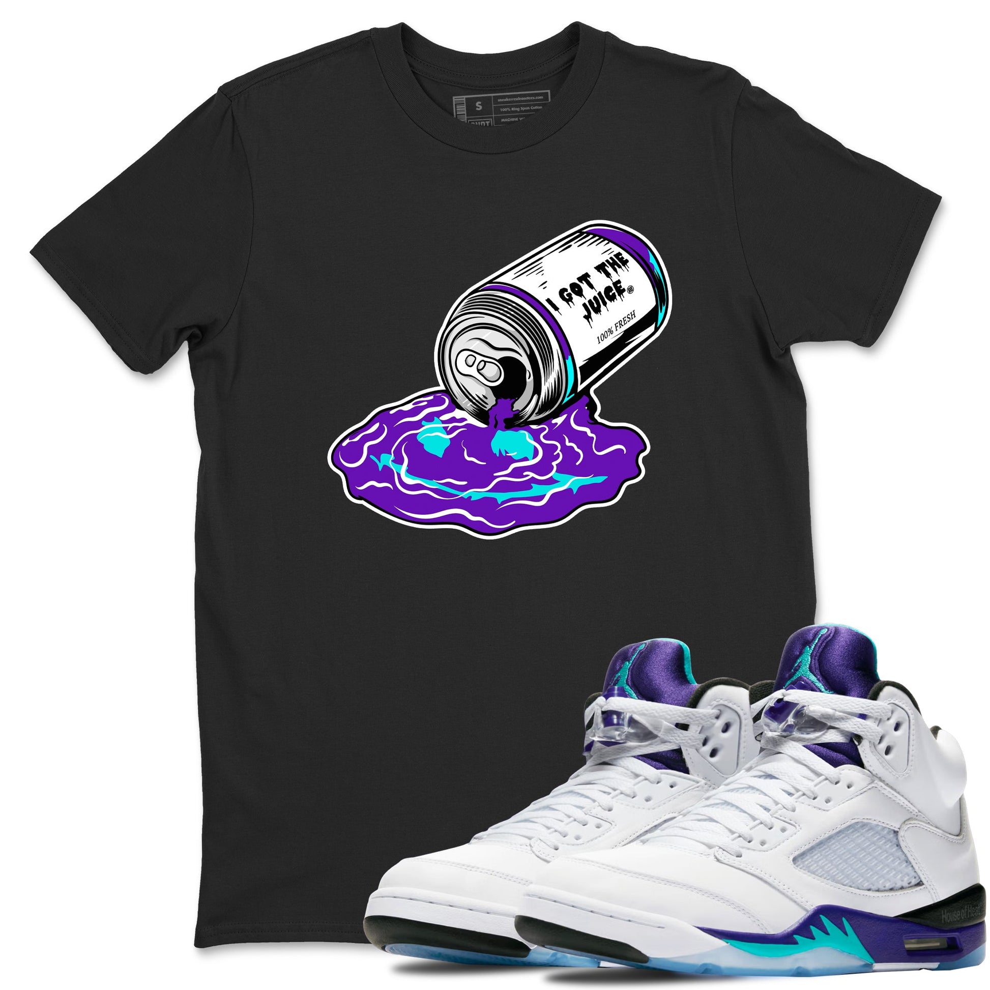 5s Grape shirts to match jordans I Got The Juice best t shirts to wear with jordans AJ 5 OG Grape match shoes to clothes SNRT Sneaker Tees unisex cotton Black 1 shirts