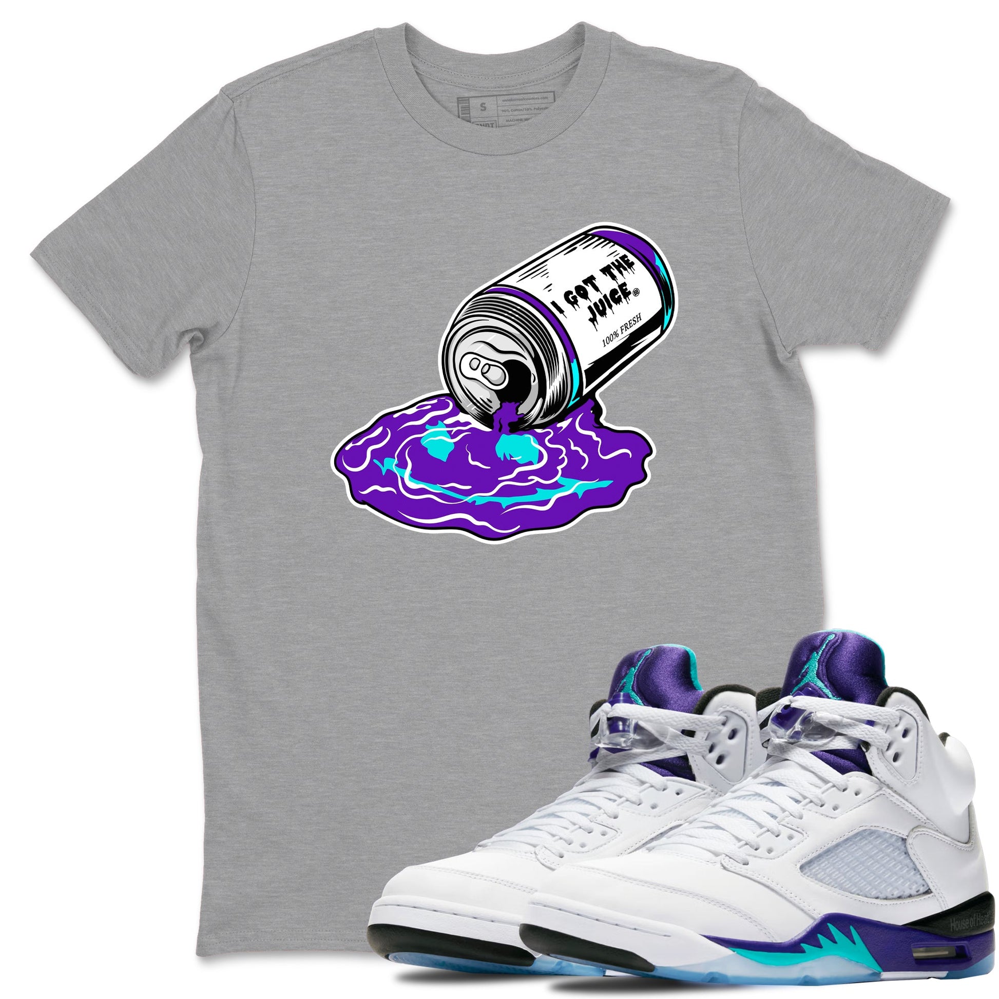 5s Grape shirts to match jordans I Got The Juice best t shirts to wear with jordans AJ 5 OG Grape match shoes to clothes SNRT Sneaker Tees unisex cotton Heather Grey 1 shirts