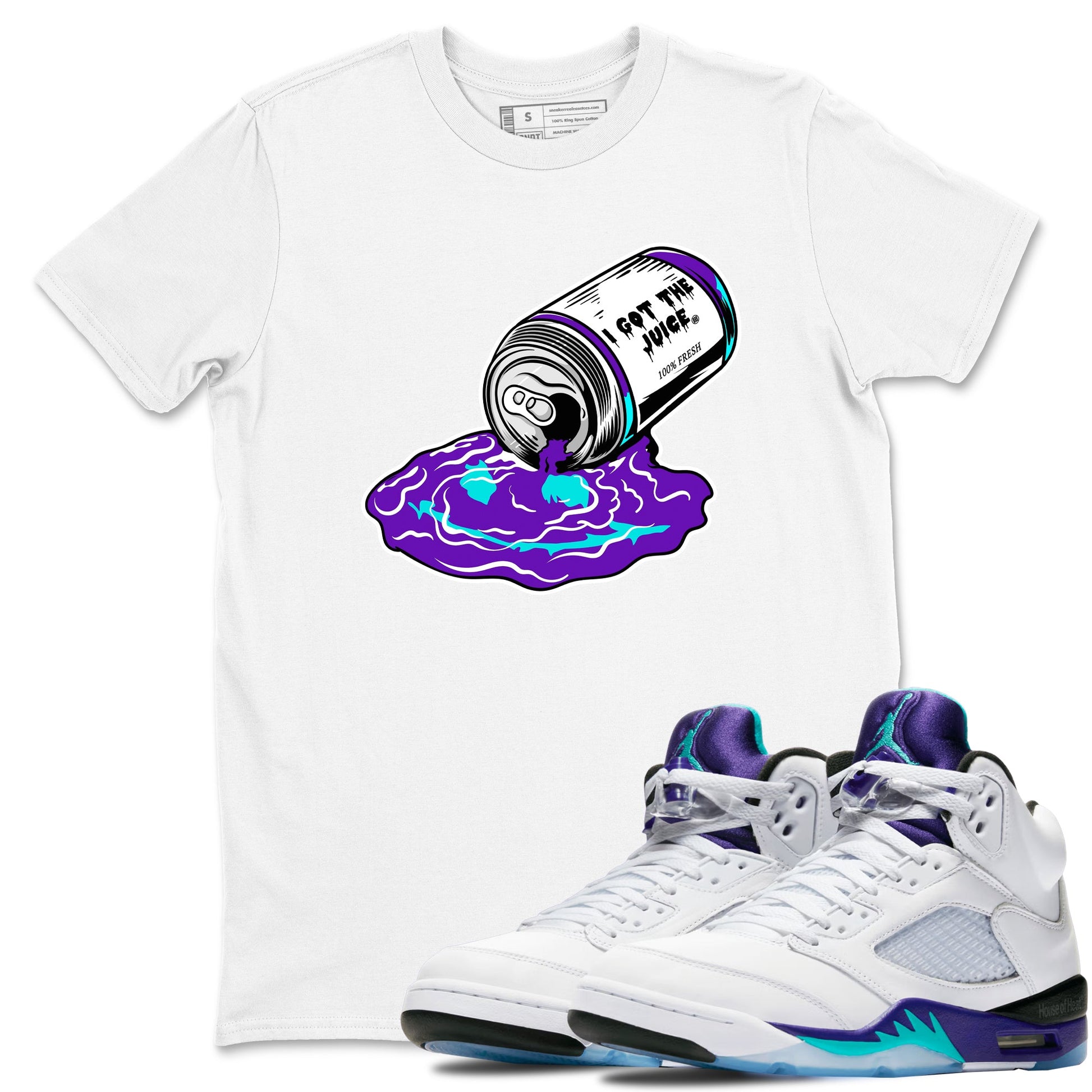 5s Grape shirts to match jordans I Got The Juice best t shirts to wear with jordans AJ 5 OG Grape match shoes to clothes SNRT Sneaker Tees unisex cotton White 1 shirts