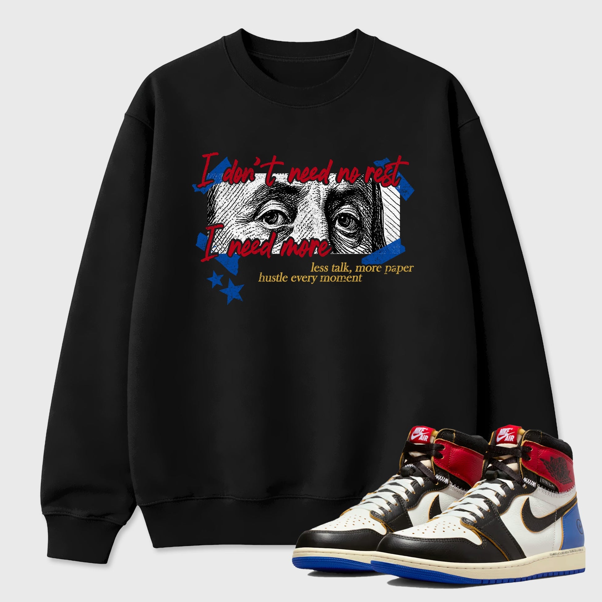 Sneaker match tees – Sneaker Tees To Match Air Jordan 1 Union x Fragment Shoes – I Need More Tee Black 1