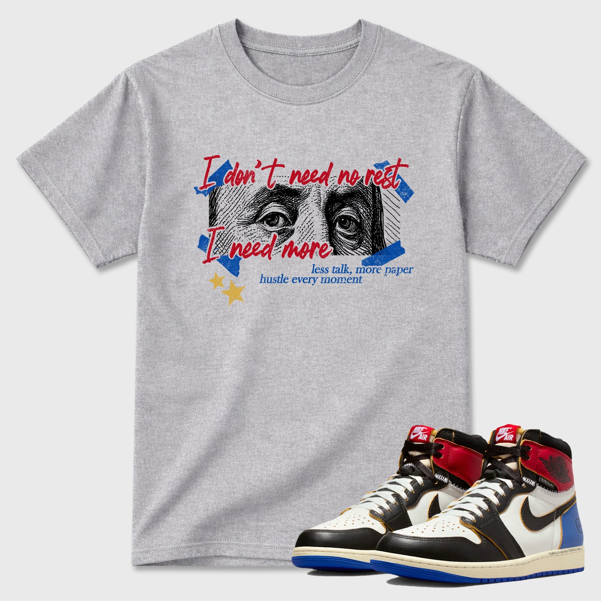 Sneaker match tees – Sneaker Tees To Match Air Jordan 1 Union x Fragment Shoes – I Need More Tee Heather Grey 1