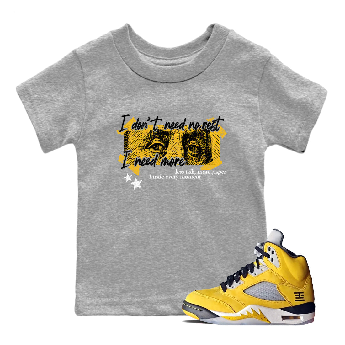 Sneaker match tees – Sneaker Tees To Match Air Jordan 5 Tokyo Shoes – I Need More Kids T-Shirt Heather Grey 1
