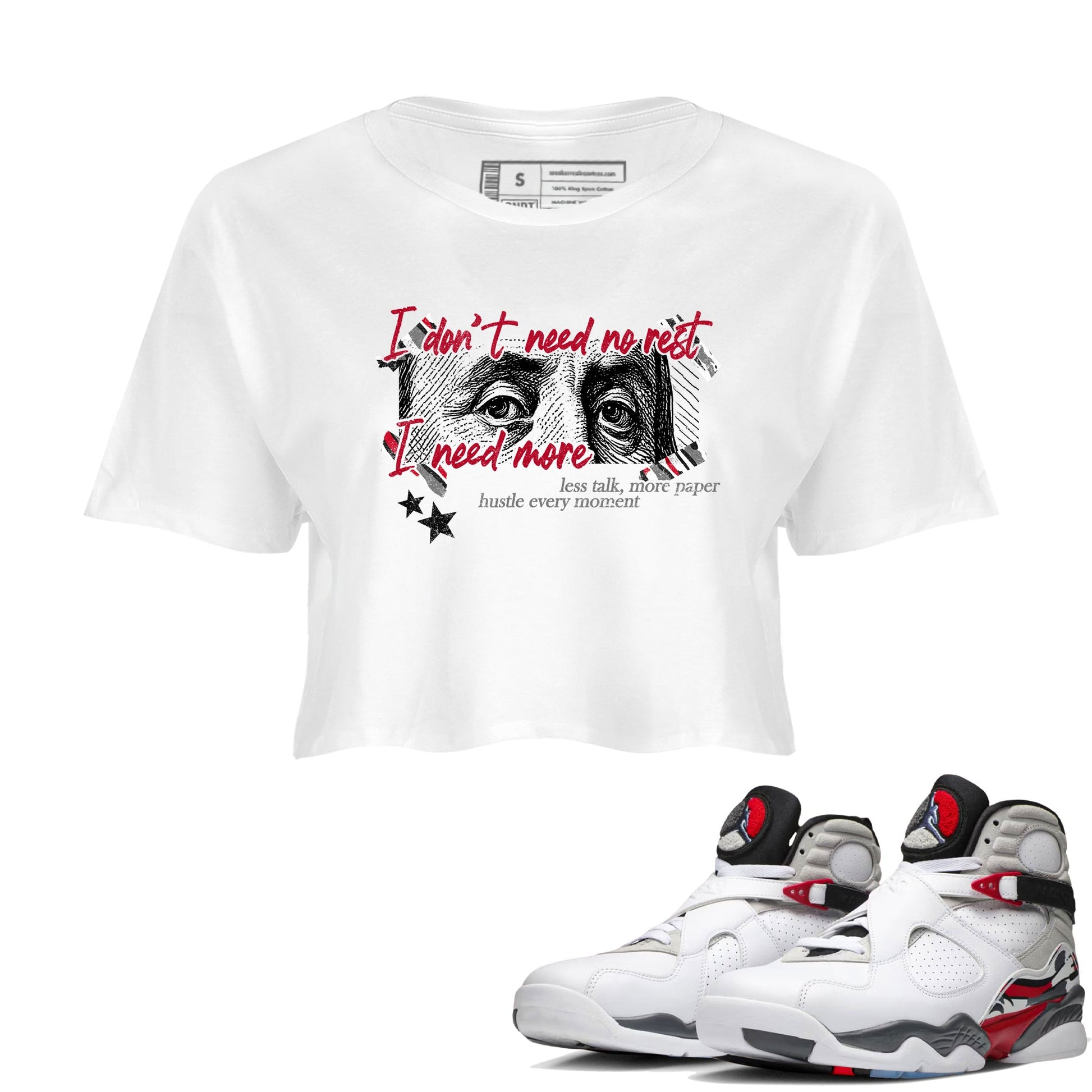 Sneaker match tees – Sneaker Tees To Match Air Jordan 8 Bunny Shoes Air Jordan 8 Bunny White and True Red – I Need More Crop T-Shirt White 1