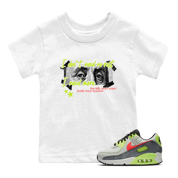 Sneaker Threads – Sneaker Tees To Match Air Max 90 Spruce Aura and Ghost Green – I Need More Youth Graphic Tee White 1. Perfect for Jordan releases 2025 colorways.