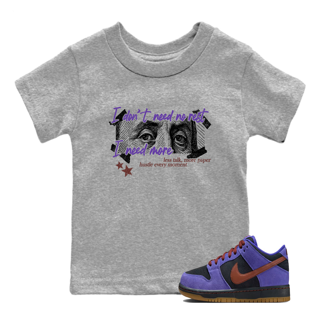 Sneaker match tees – Sneaker Threads To Match Dunk Low Persian Violet Shoes – I Need More Kids T-Shirt Heather Grey 1