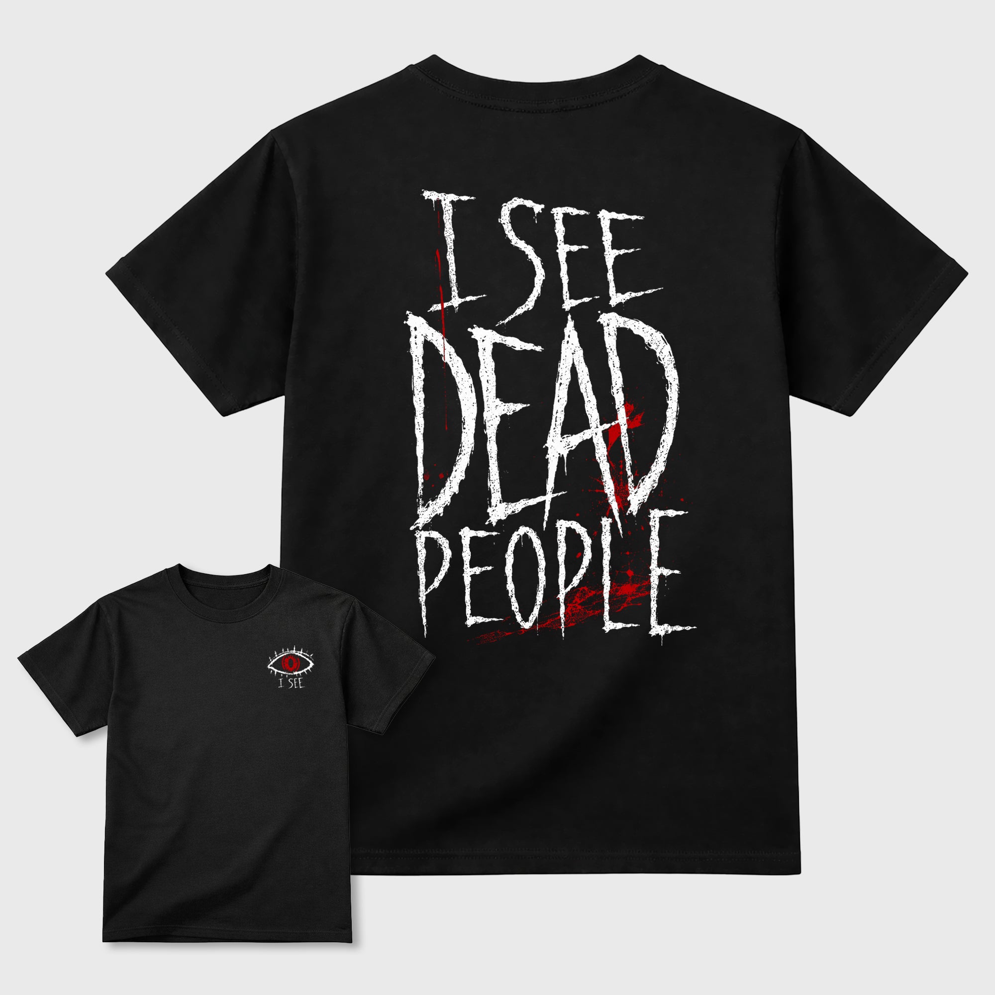 I See Dead People Graphic T-Shirt featuring original streetwear artwork designed to match the Halloween. Black Graphic T-Shirt.