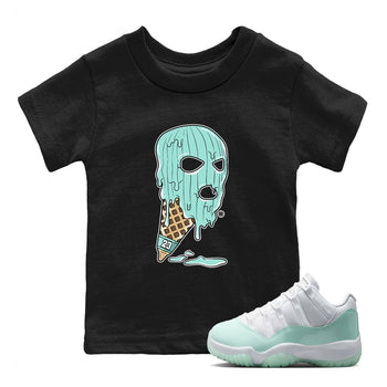 Ice Cream Mask baby and kids t-shirt crafted for little sneakerheads to shine with the Air Jordan 11 Igloo sneakers, displayed in Black 1.