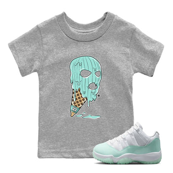 Ice Cream Mask baby and kids t-shirt crafted for little sneakerheads to shine with the Air Jordan 11 Igloo sneakers, displayed in Heather Grey 1.